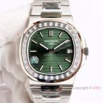 Swiss Grade Patek Philippe Nautilus 5711 Watch Olive Green Dial Diamond Bezel Cal9015